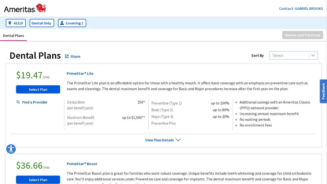 Compare Lite, Boost and Complete (Ameritas website screenshot)