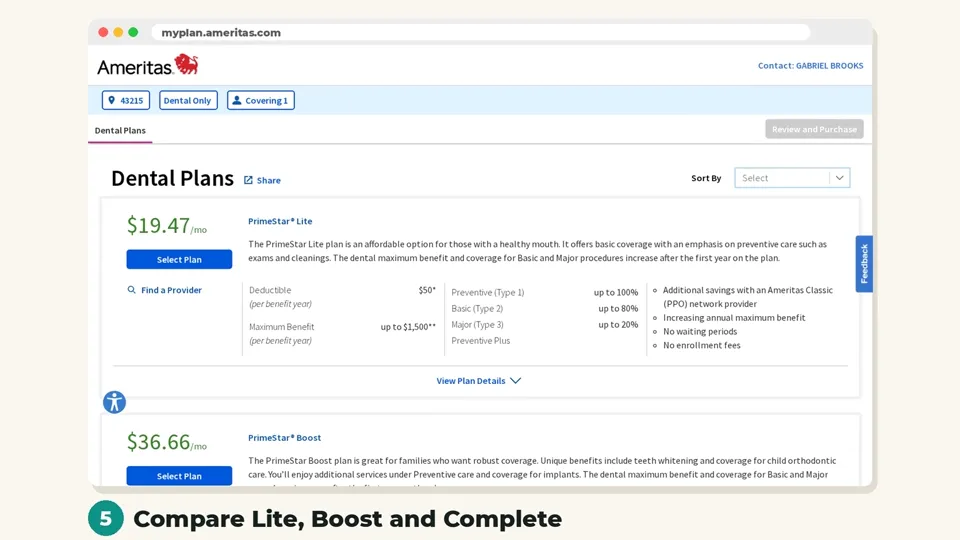 Compare the plans (Ameritas website screenshot)