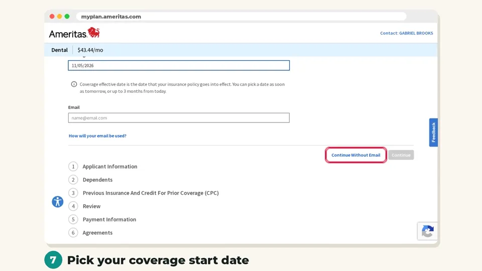 Pick your start date (Ameritas website screenshot)