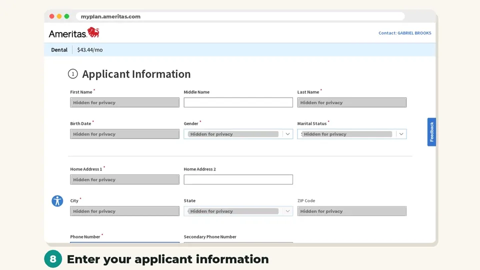 Enter applicant information (Ameritas website screenshot)